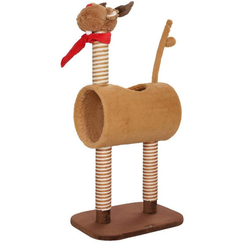 Katzenbaum 98cm Reh-Design, Höhle, Spielball, Jutestämme Braun