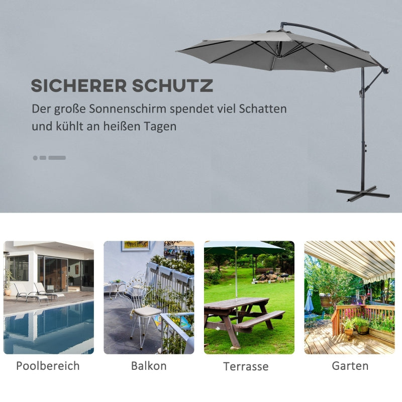Parasol Crank Umbrella, Steel Frame Polyester Fabric, Gray