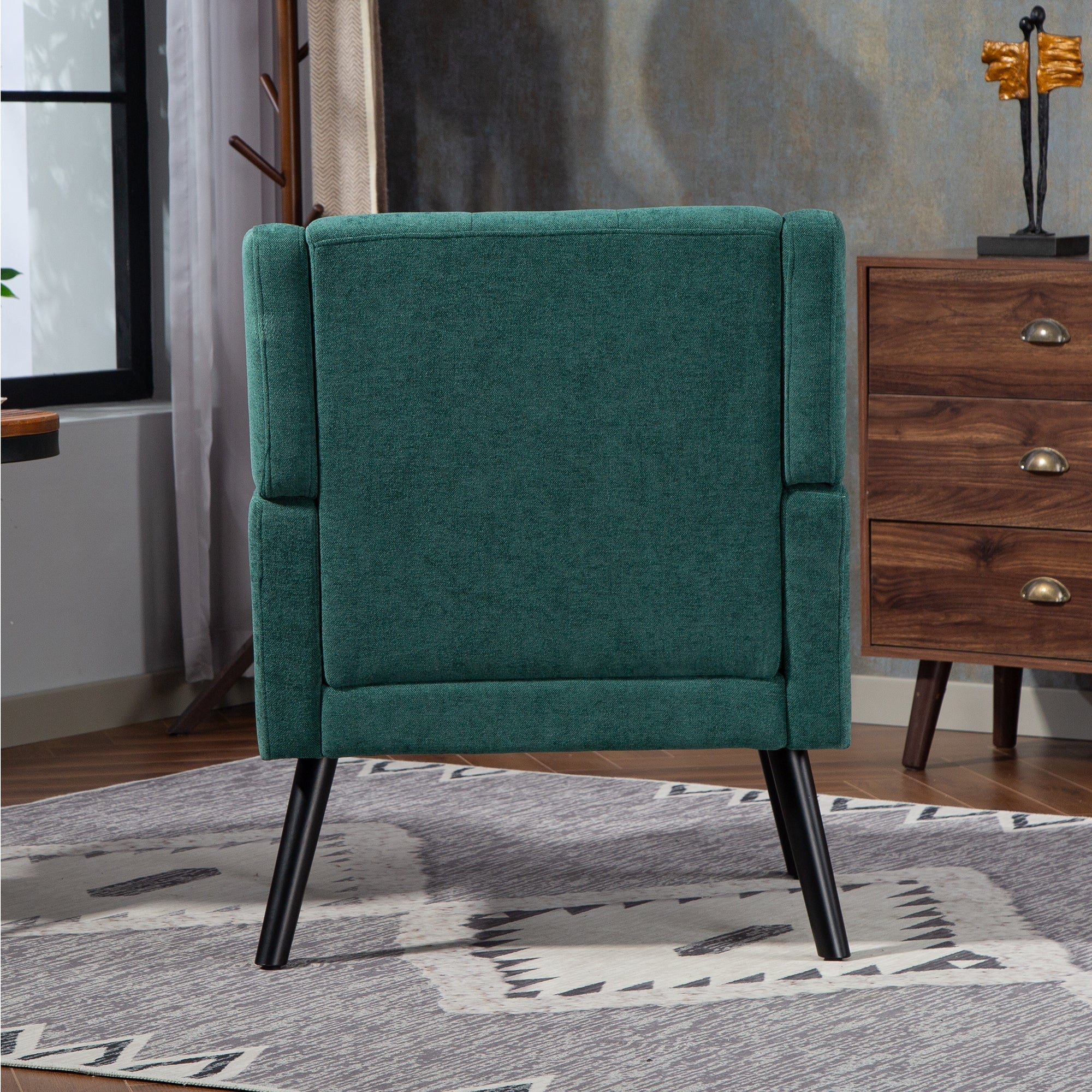 Upholstered Armchair with Buttoned Padding and Solid Wood Legs, Suede Black
