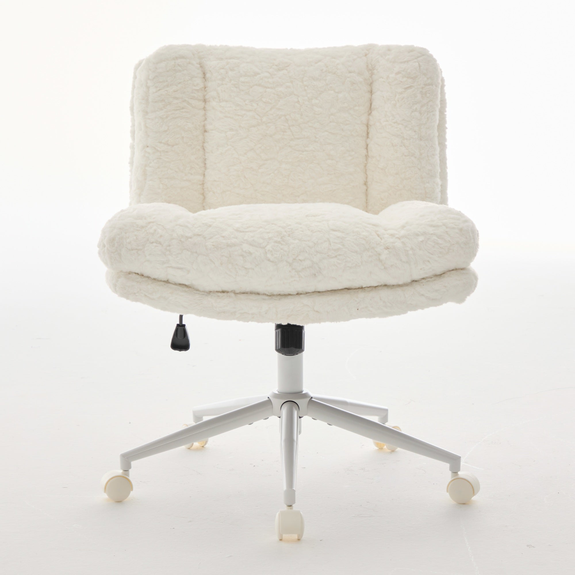 Wider Seat Office Chair with Artificial Rabbit Hair and Swivel Metal Base, Cream