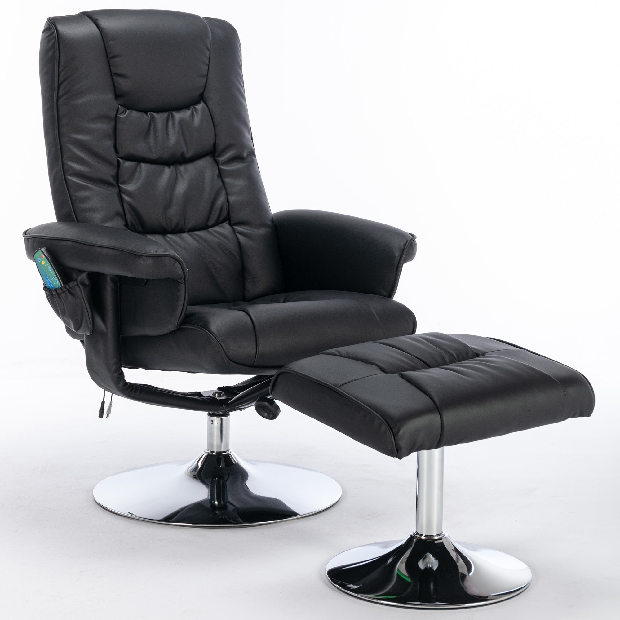 Massage Chair with Ottoman, 5-Point Massager, PU Upholstery, Black