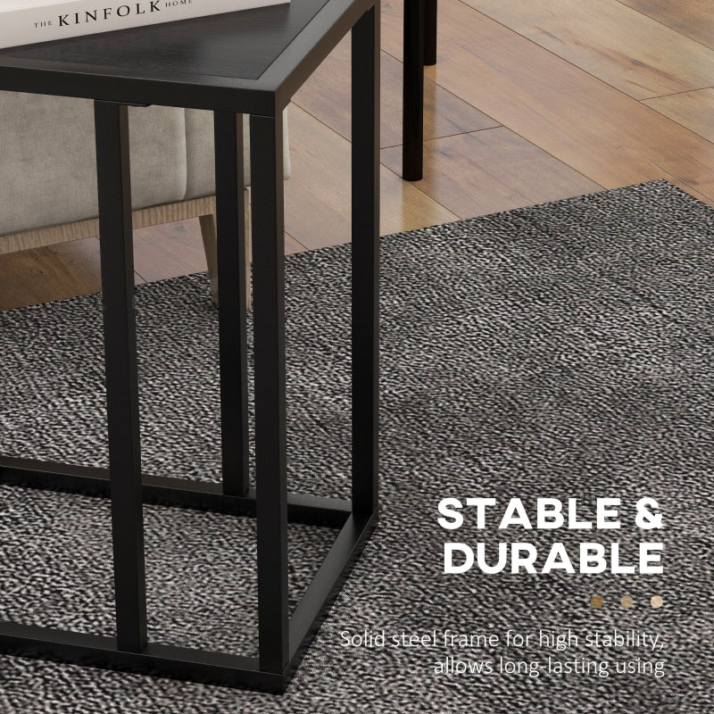C Shape Bedside Table, Narrow Snack End Table Wood-Effect Top, Black