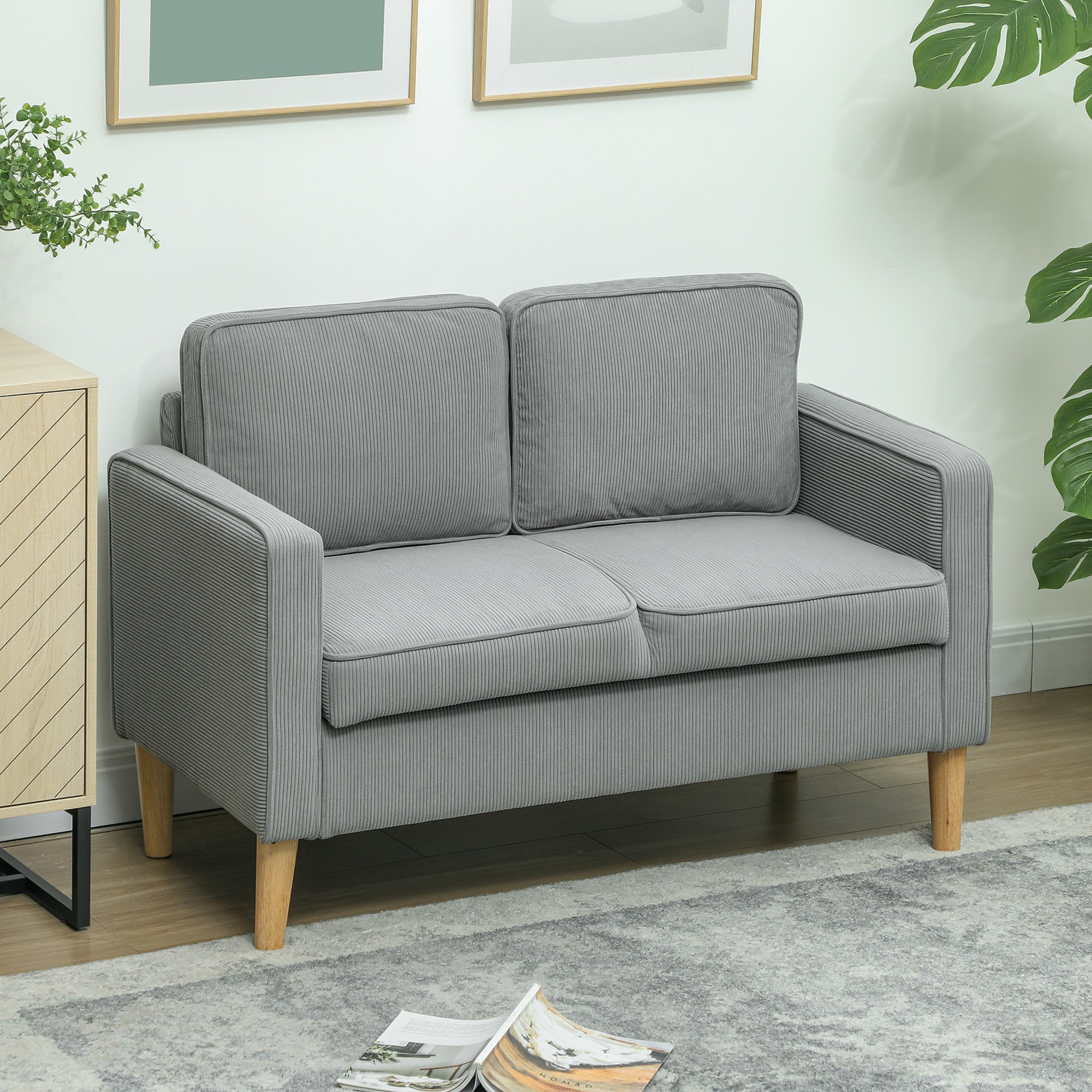 2-Seater Sofa, Small with Armrests Storage Corduroy Light Gray