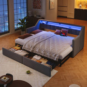 Daybed Sofa Bed Pull-out 90x200cm USB Type-C LED 2 Drawers Grey