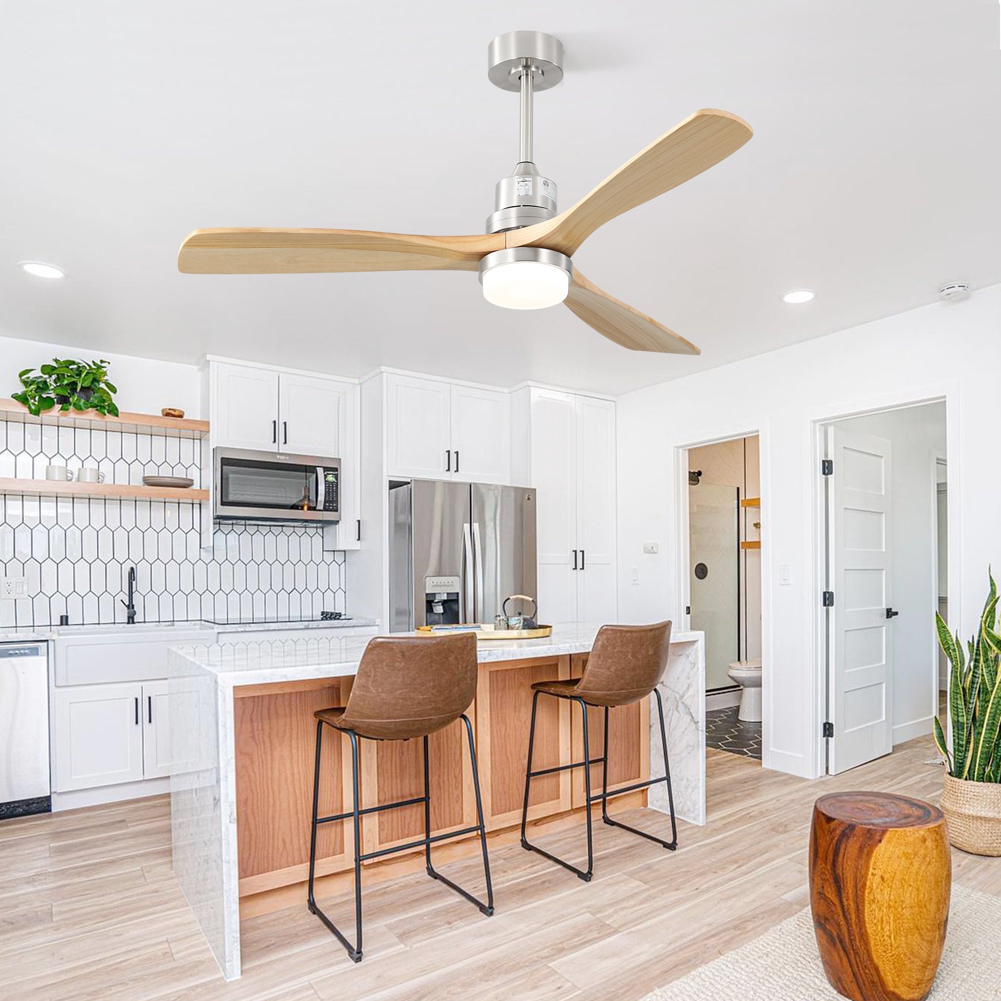 Ceiling Fan 52-Inch Dimmable LED 6-Speed Reversible DC Motor Remote Control Wooden Blades