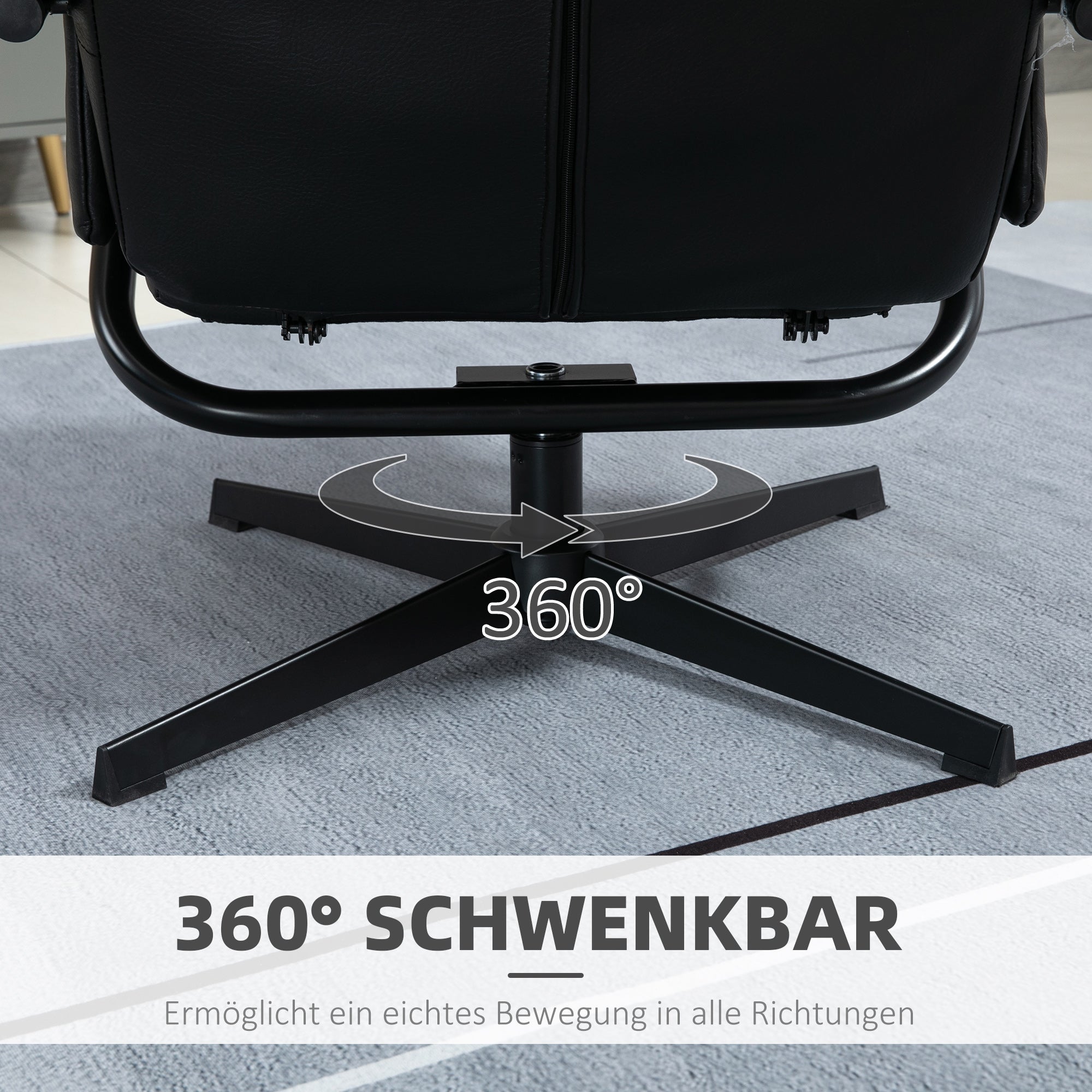 Armchair Swivel Reclining TV Chair with Footstool, Tilting Backrest, Faux Leather Black