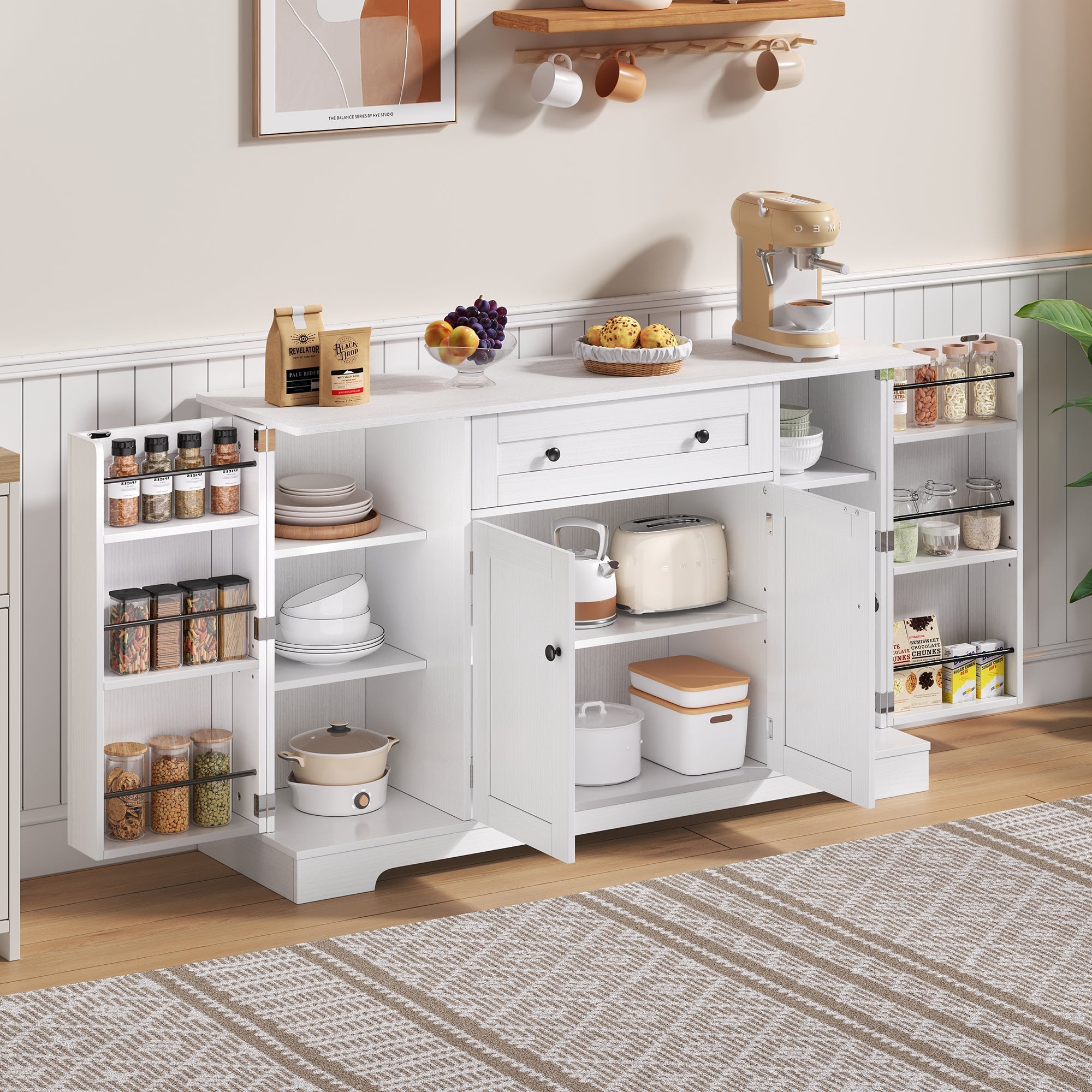 Multifunctional Buffet 138cm Sideboard Drawer Adjustable Shelves