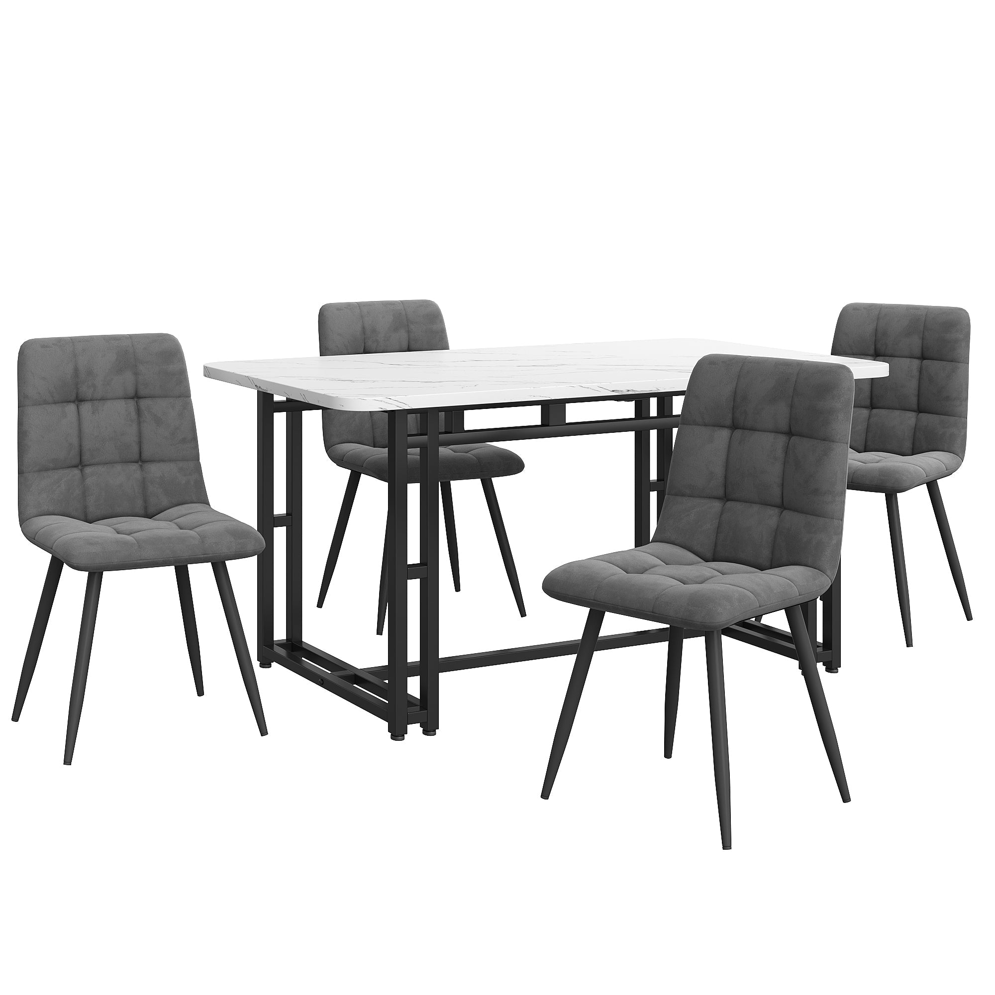 140x80cm Dining Table Set 4 Chairs, Modern Kitchen Dark Grey Velvet, Black Iron