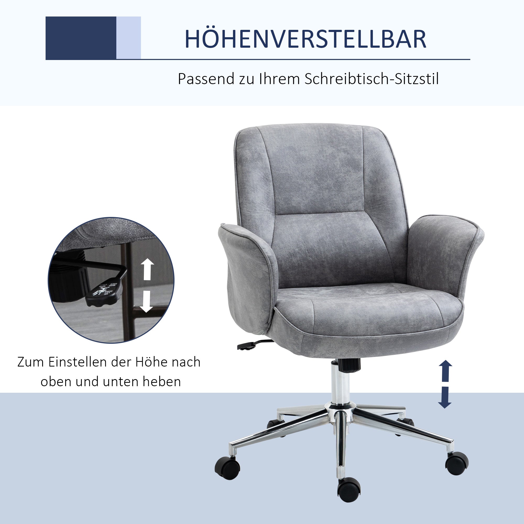 Vinsetto Office Chair XXL Ergonomic Upholstered, Height Adjustable, Rocking Function, Light Grey