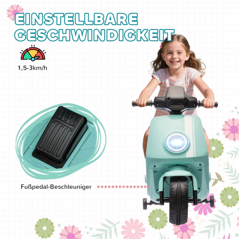 AIYAPLAY Electric Motorcycle for Kids, with Headlight Music and Training Wheels, Green