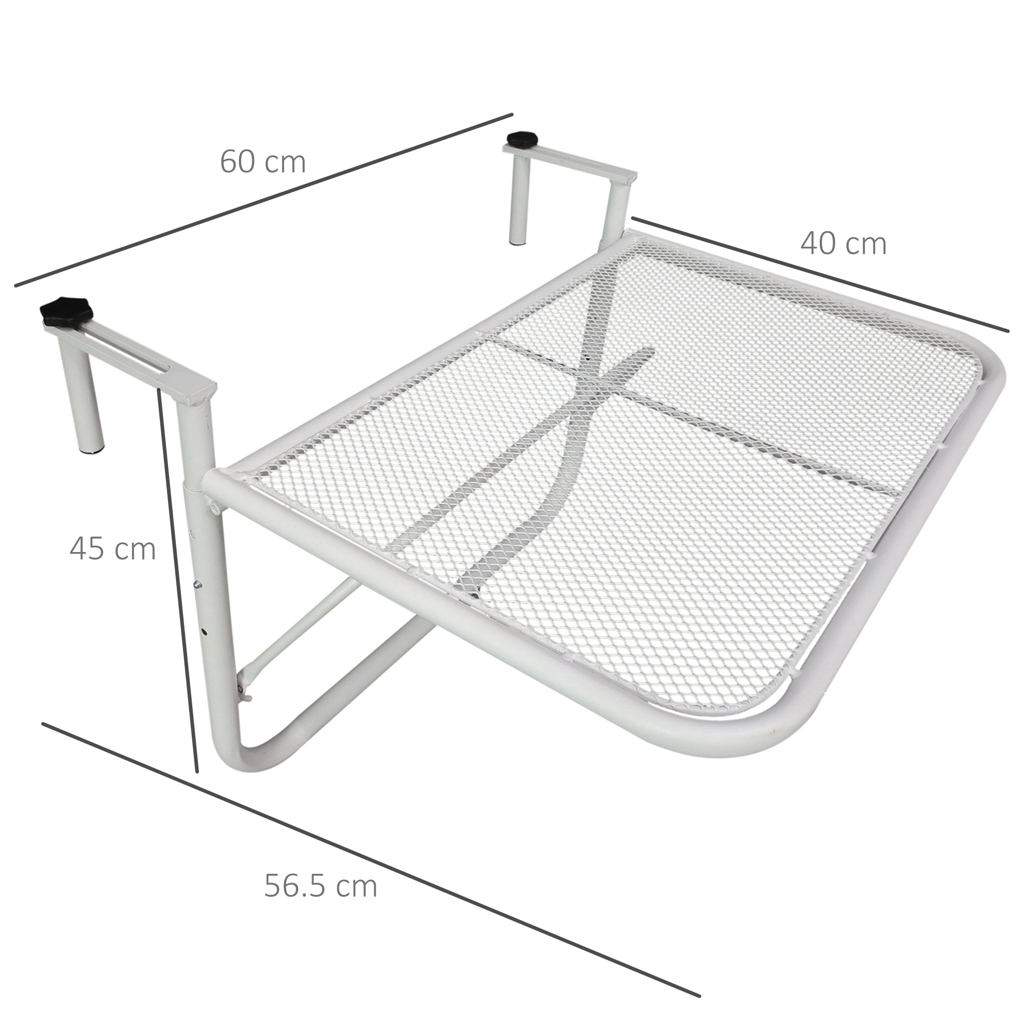 Balcony Hanging Table, Square Adjustable 60x56.5x45cm Garden, White Metal
