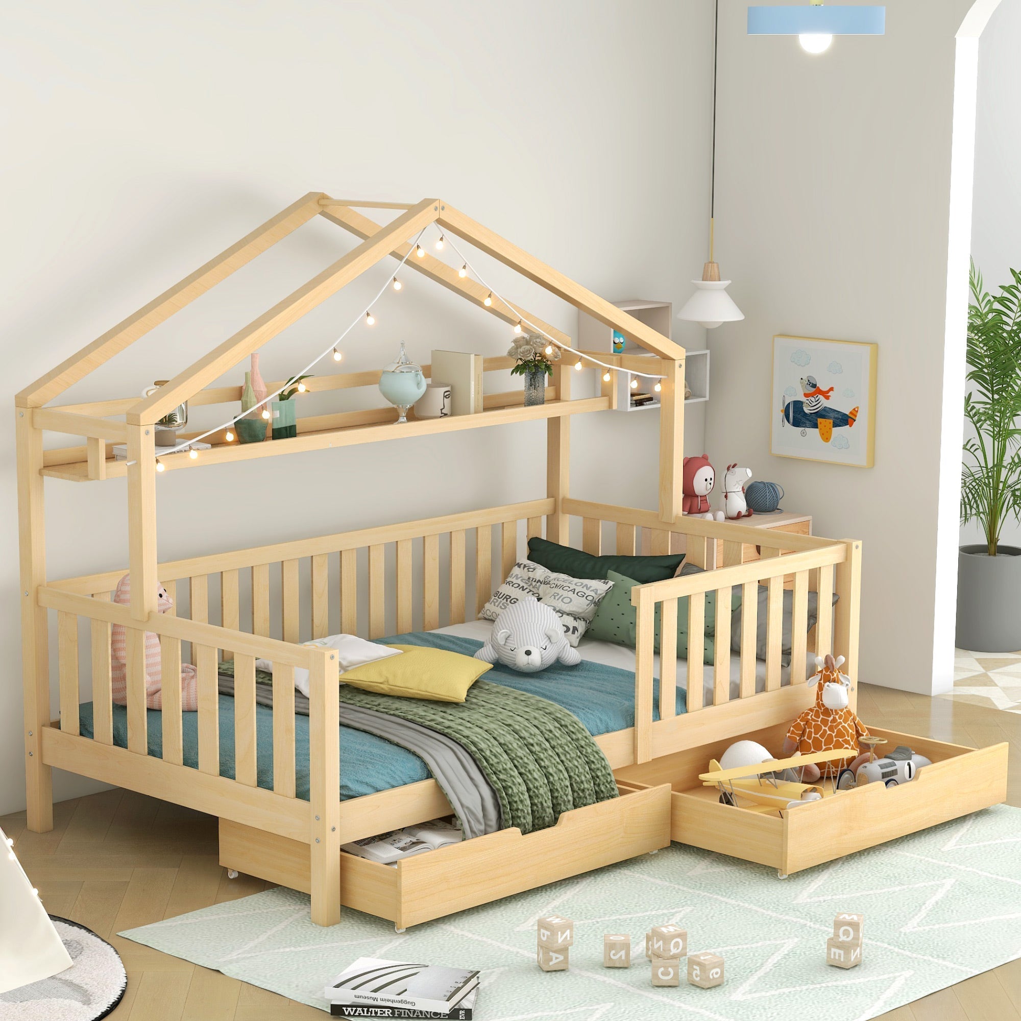 Children's House Wood Natural Bed 90x200cm