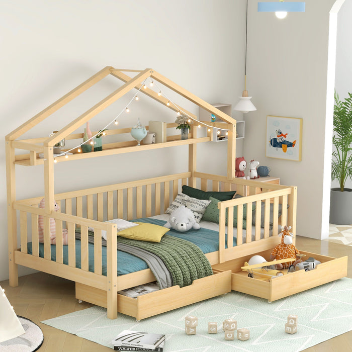Children's House Wood Natural Bed 90x200cm