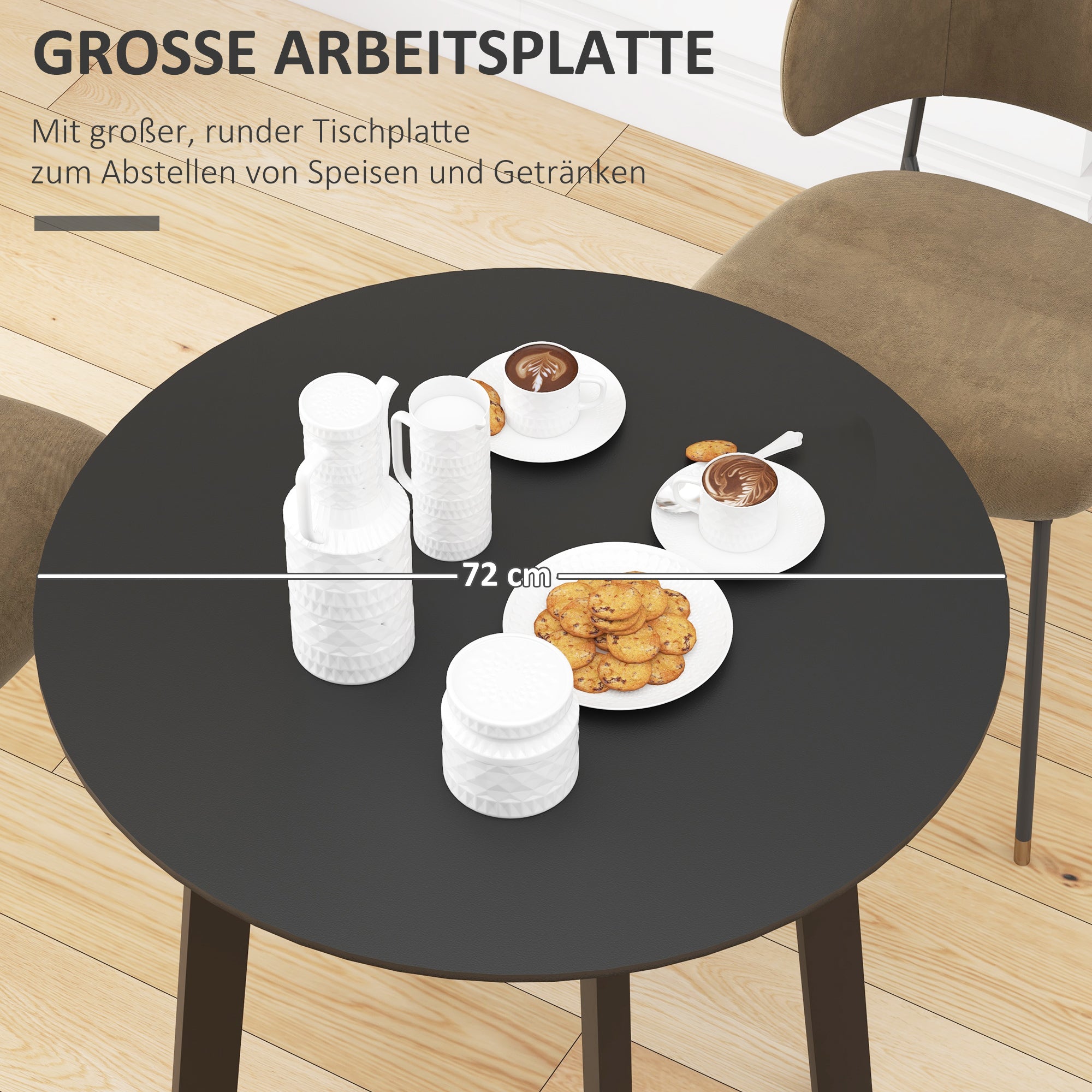 Dining Table Round Kitchen Side Table Angled Legs Modern Design, Black