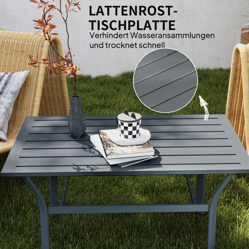 Beistelltisch, Lamellendesign Wetterfest Outdoor, Metall Dunkelgrau