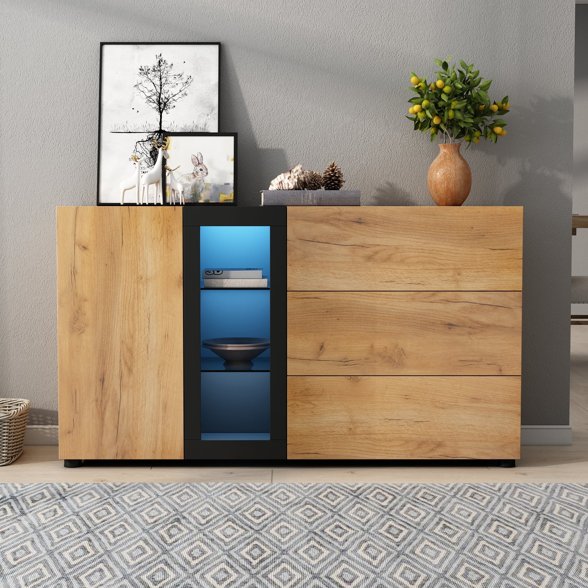 Sideboard Modern Buffet Storage Console Cabinet 3 Drawers Glass 140 cm