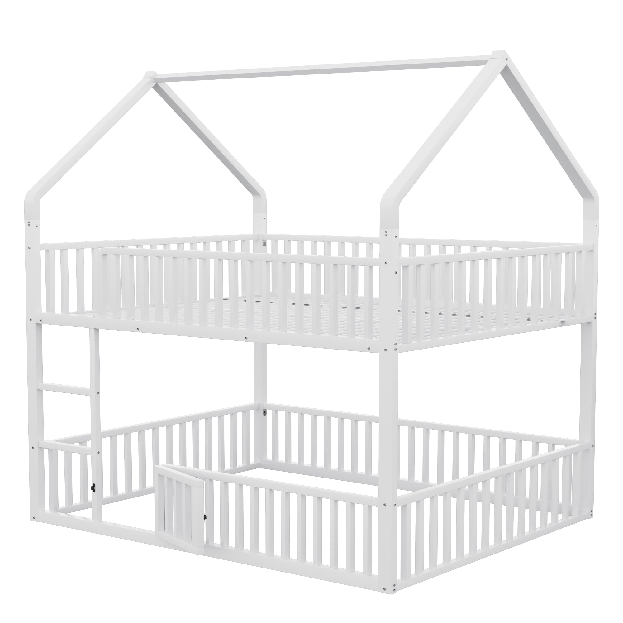 Children's Bunk Bed 140*200, Double Bed with Stairs & Loft Design, White Metal