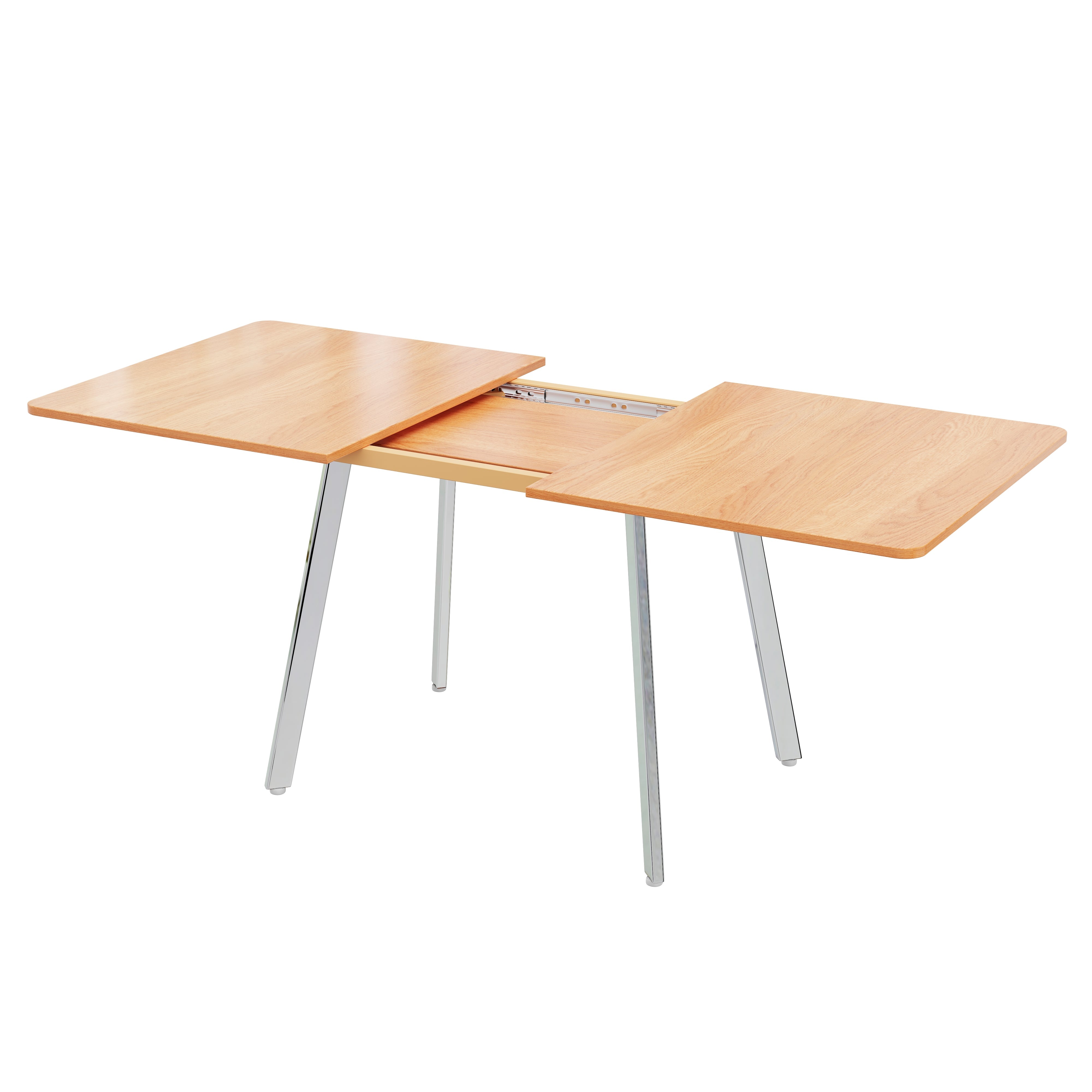 Extendable Dining Table, 140-180cm for 4-6 People with Alloy Support, Natural and Silver Chrome