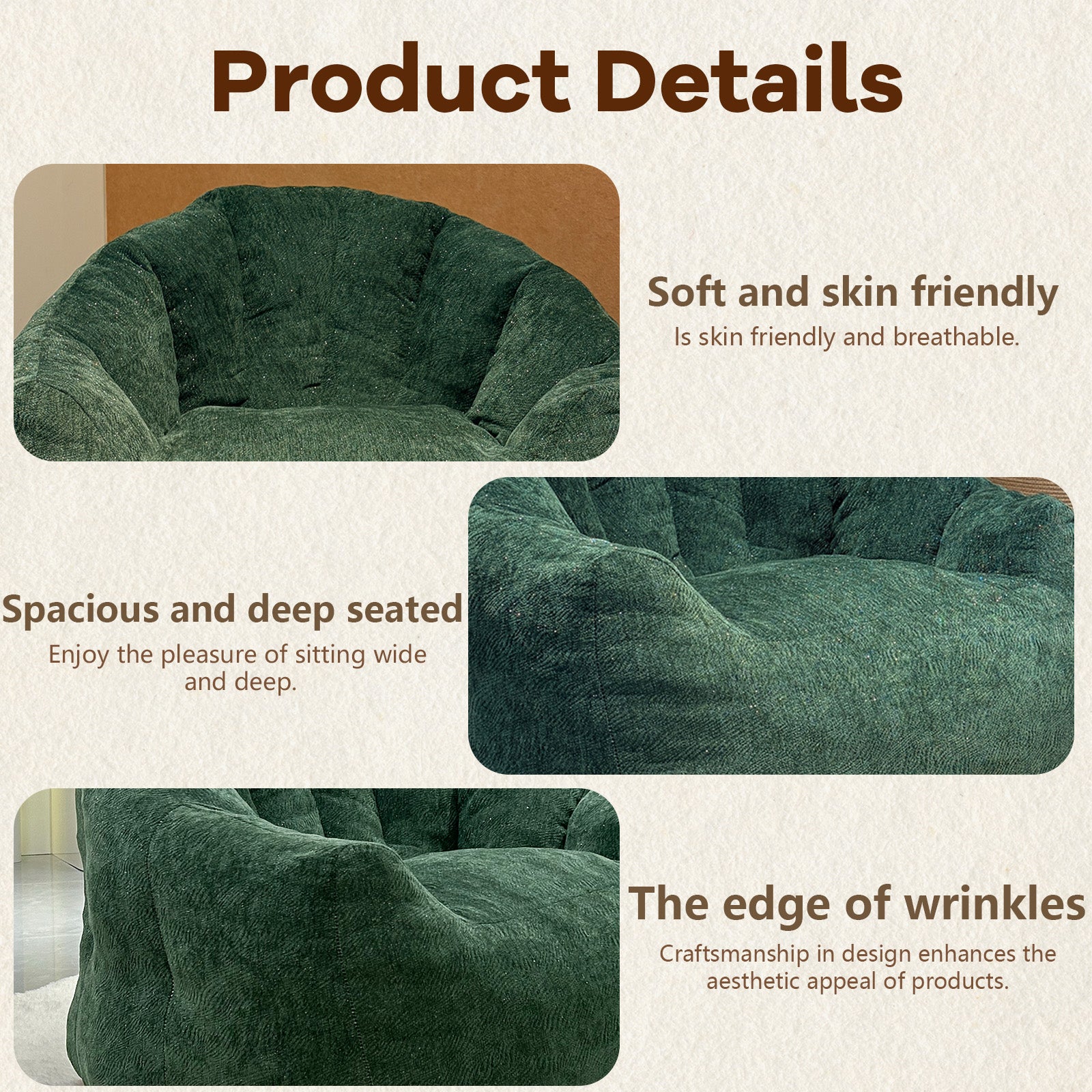 Ergonomic Round Bean Bag Chair Full-Body Contouring