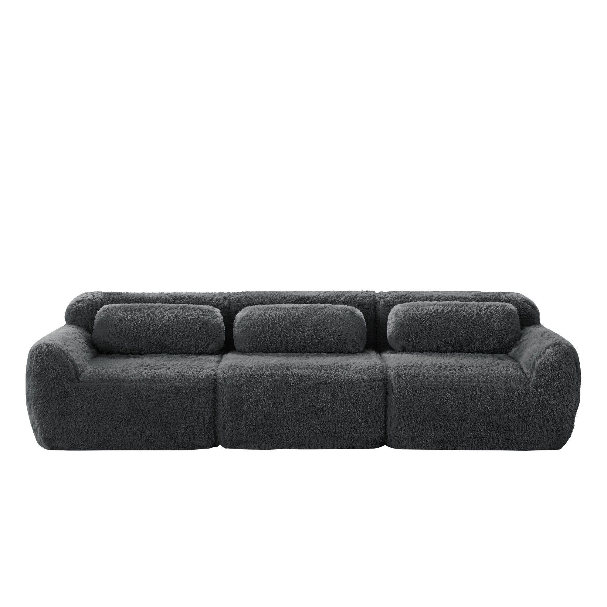 3-Seater Deep Sofa Modular Premium Plush Fabric - Grey