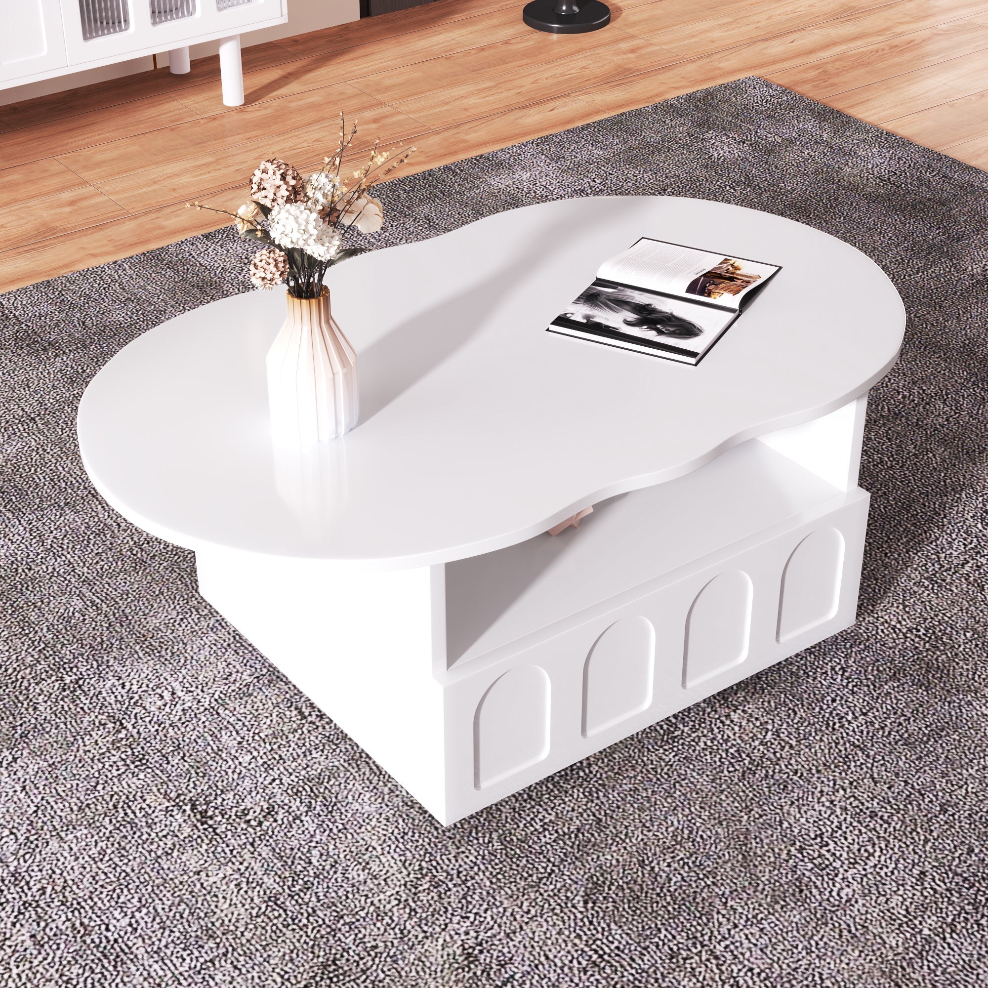 Coffee table, cloud-shaped with drawers and storage compartments