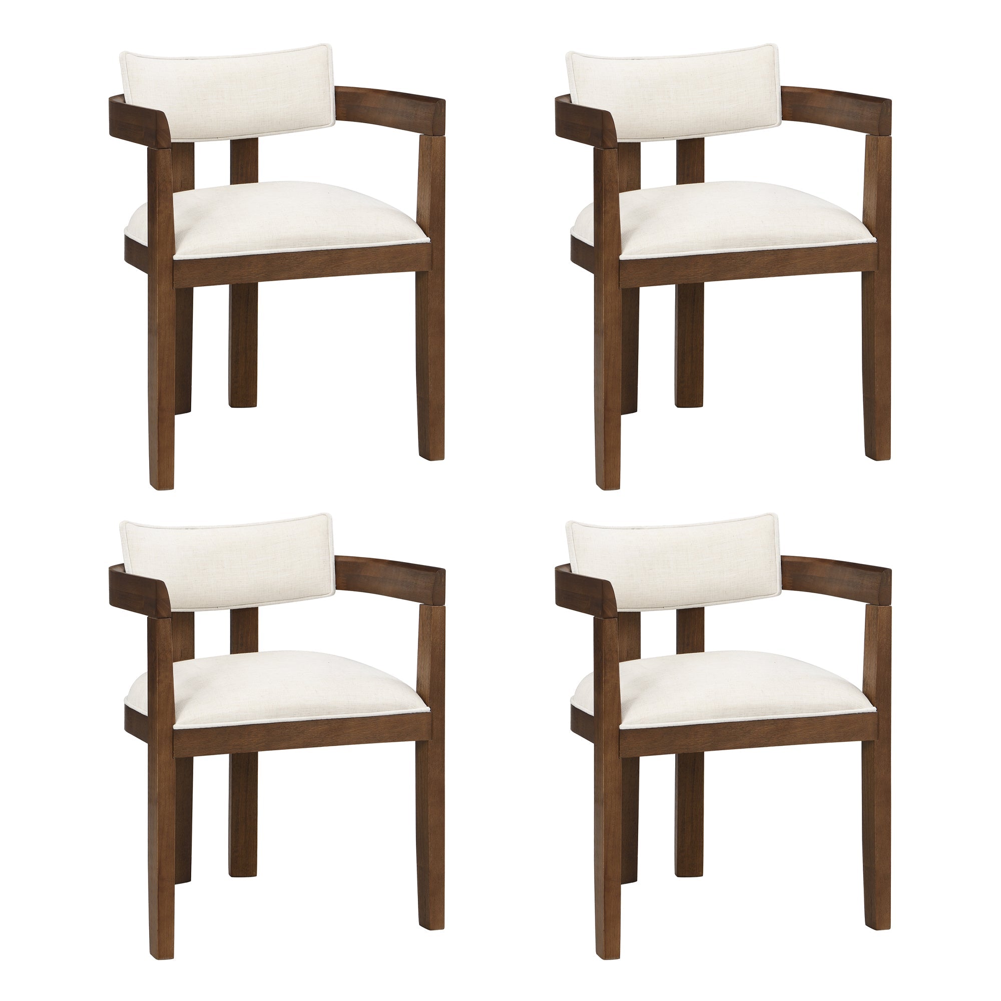 4 Solid Wood Dining Chairs Modern Style Linen Seat Walnut Wood Color
