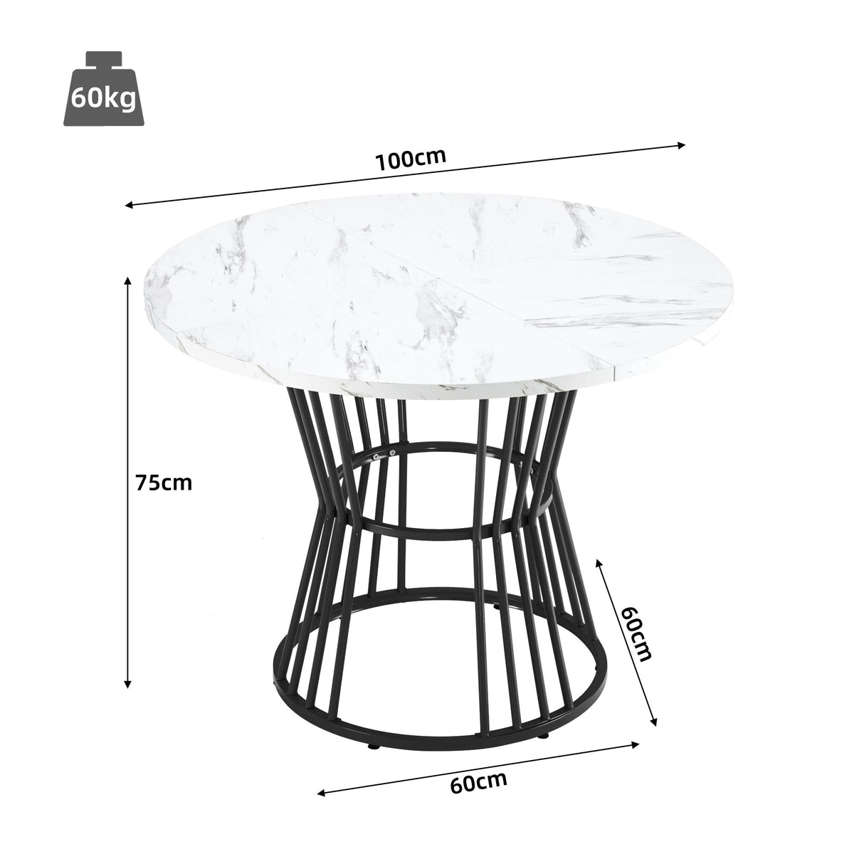 Dining Table Set 5-Piece Round 100cm Velvet Chairs - White/Black