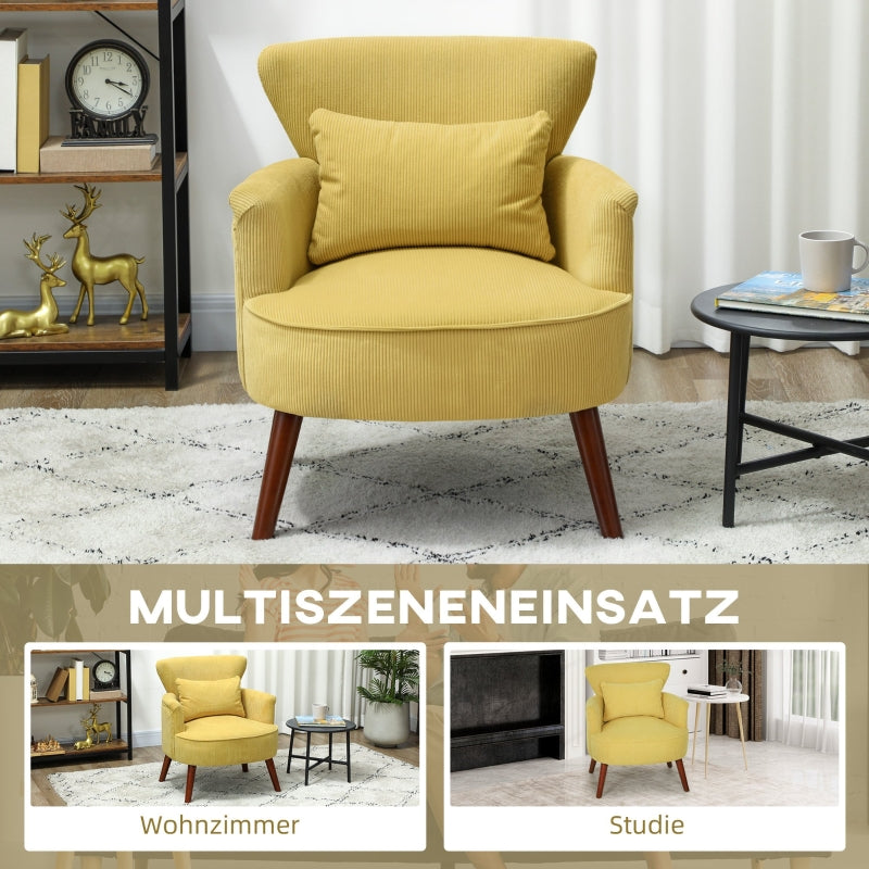 Modern Armchair Upholstered Lumbar Cushion Rubberwood Legs - Yellow