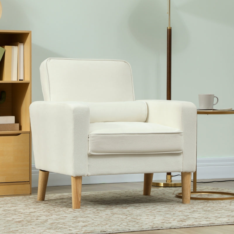 Upholstered Armchair, Reclining Backrest, Rubber Wood, Cream White