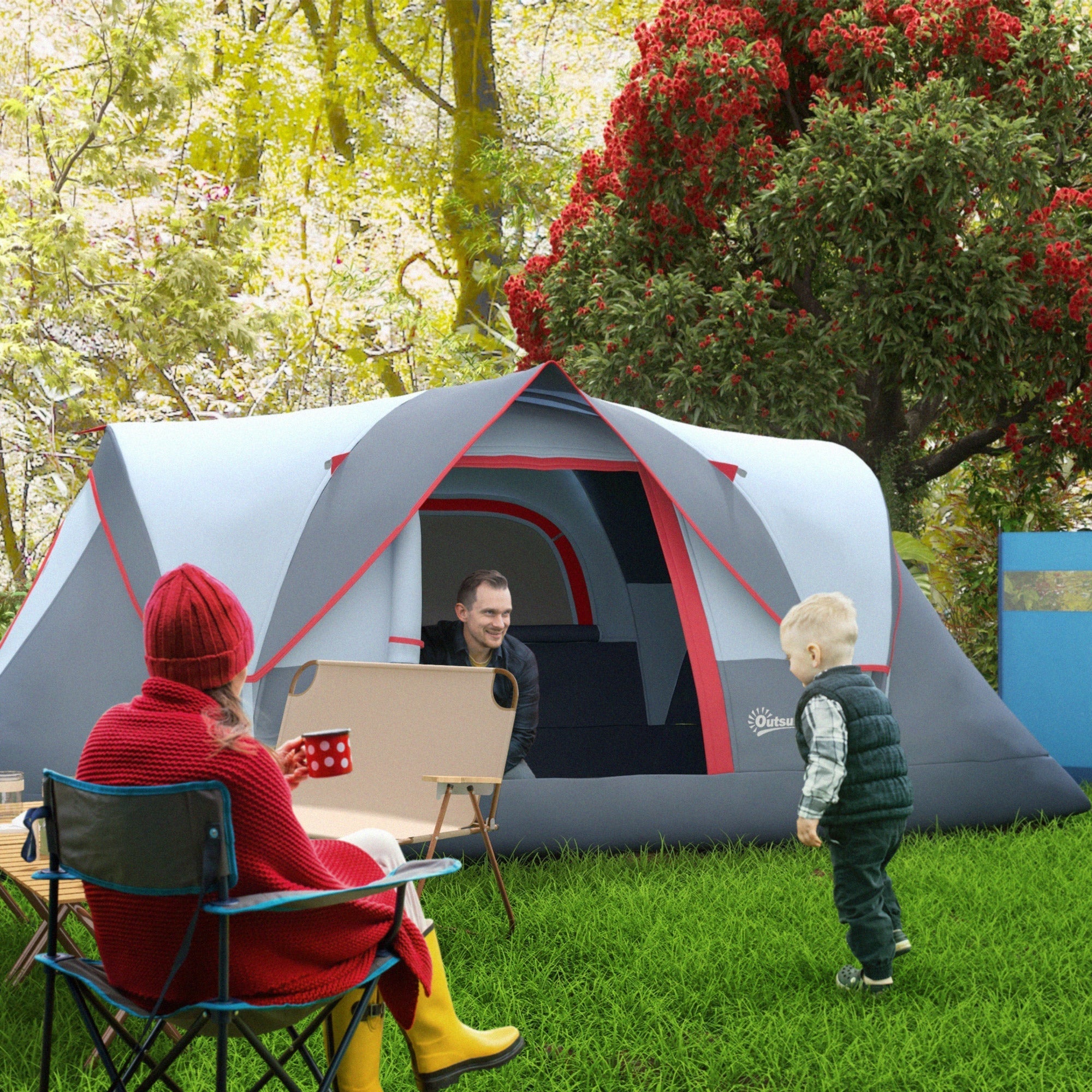 Camping Tent 5-6 Person Tunnel Dome Tent Polyester, Grey