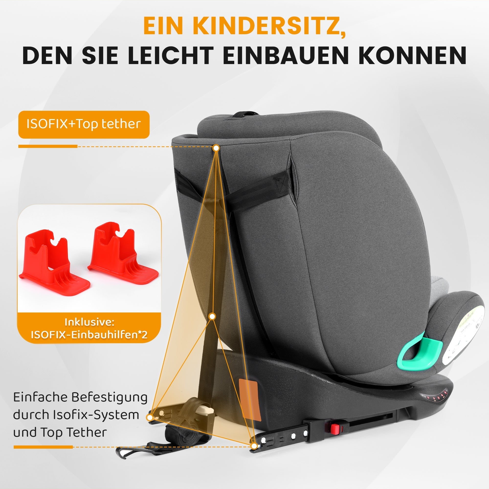 Child Car Seat 360° Rotating ISOFIX i-Size 40-150cm - Grey