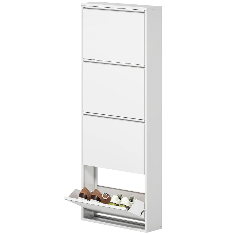 Metall-Schuhschrank, schmal, 4 Türen, weiß