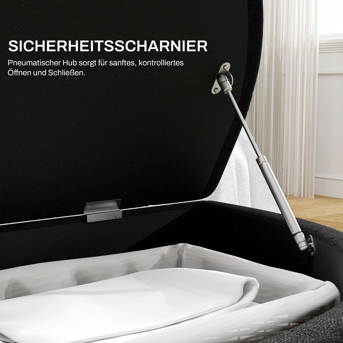 Storage Bench with Open Lid Upholstered 120x46x42cm, Dark Grey Velvet-Touch