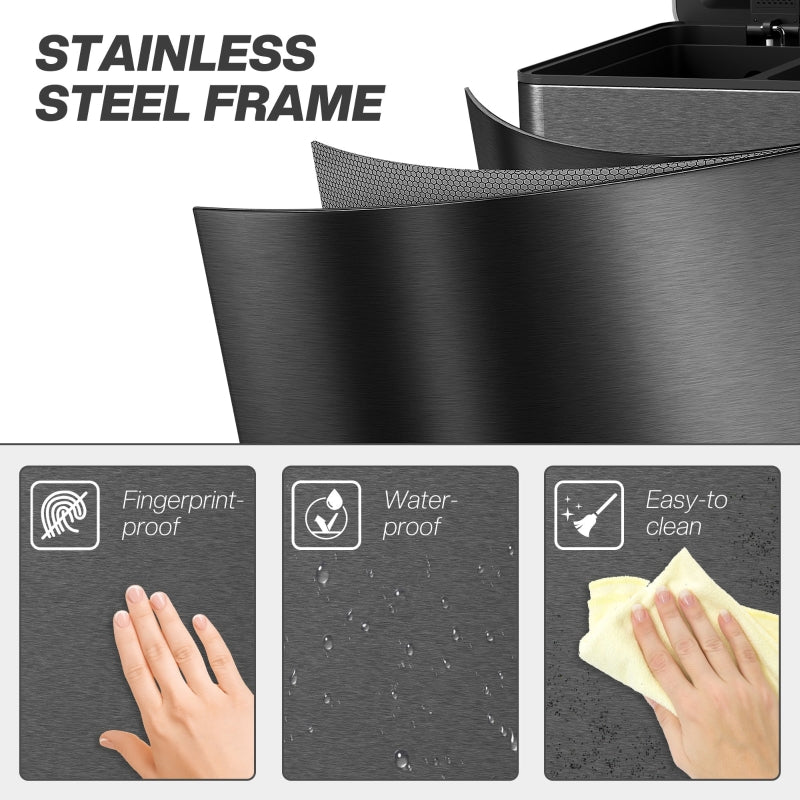 3 x 20L Pedal Bin, Soft Close Triple Kitchen Bin, Black Steel