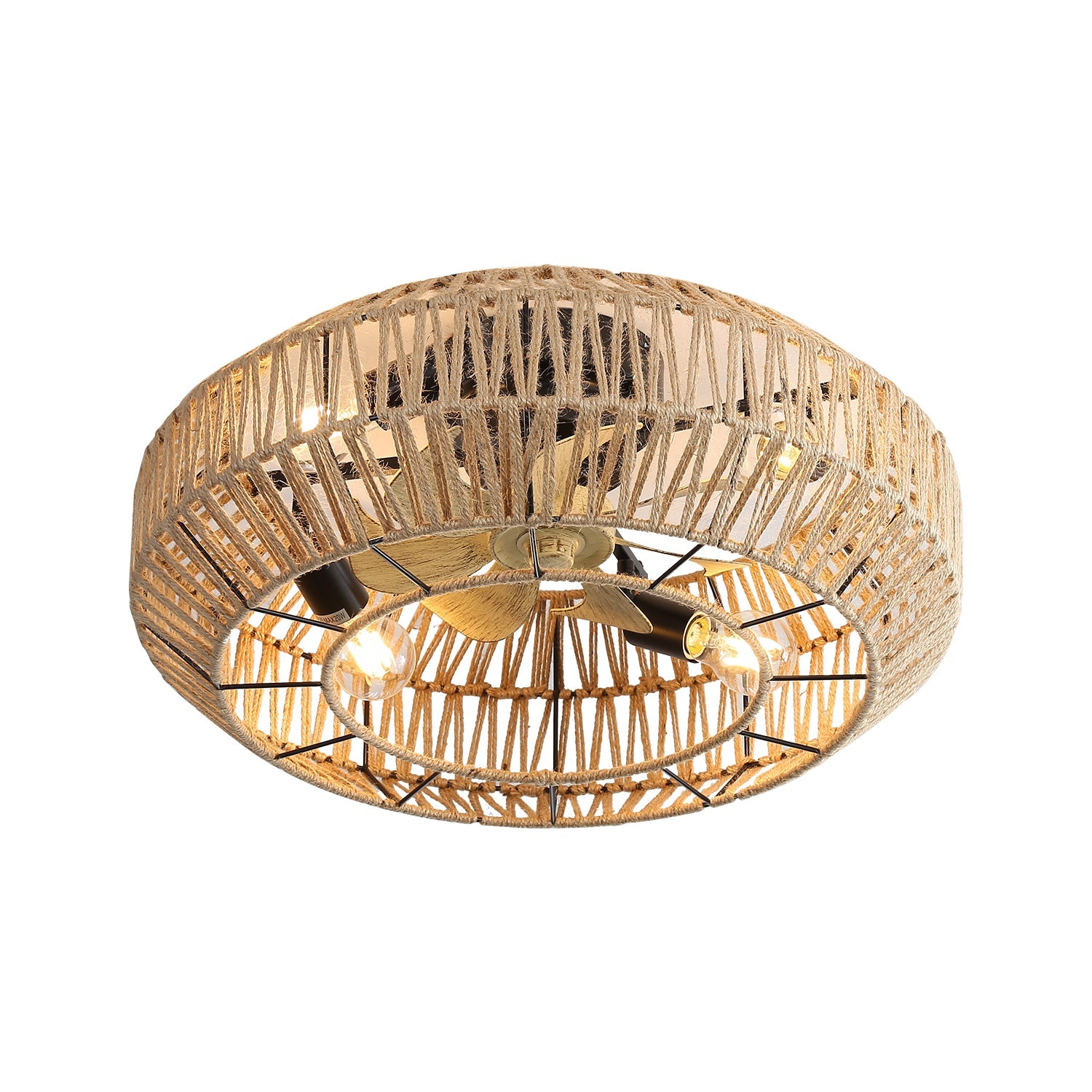 Boho Cage Ceiling Fan, 22-inch, 6 Speed, Reversible DC Motor, Rattan Weave