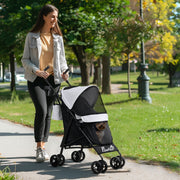 Pet Stroller, Safety Leash, Mesh Window, Light Grey