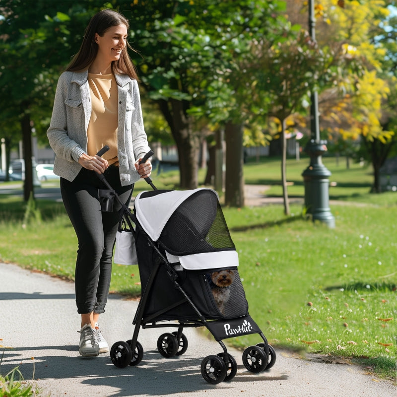 Pet Stroller, Safety Leash, Mesh Window, Light Grey