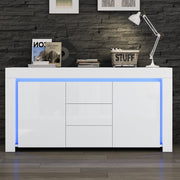 Living Room Cabinet 140cm 3 Drawers 2 Doors LED High-Gloss White