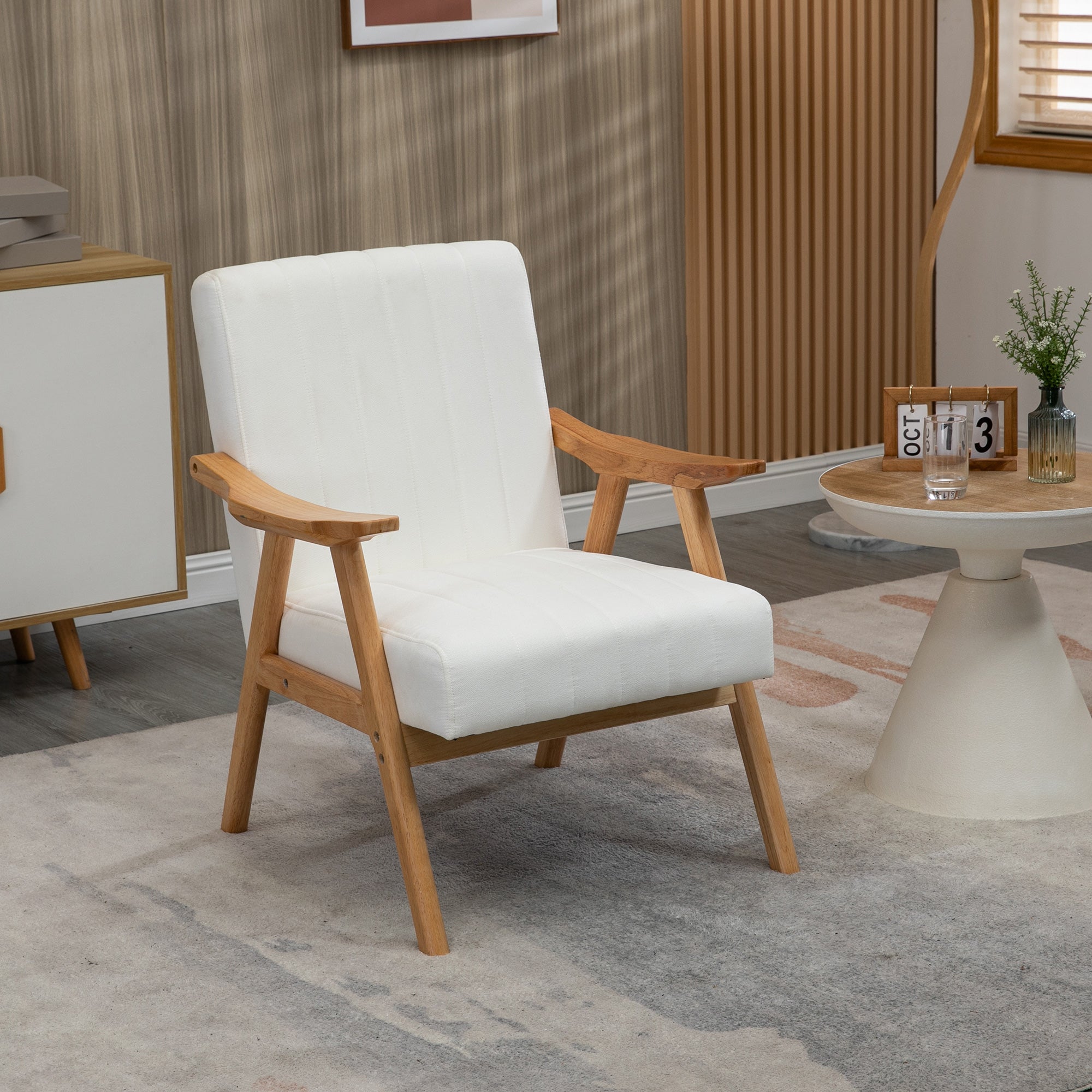 Upholstered Armchair Lounge Chair, Armrests Scandinavian Design, Cream Velvet