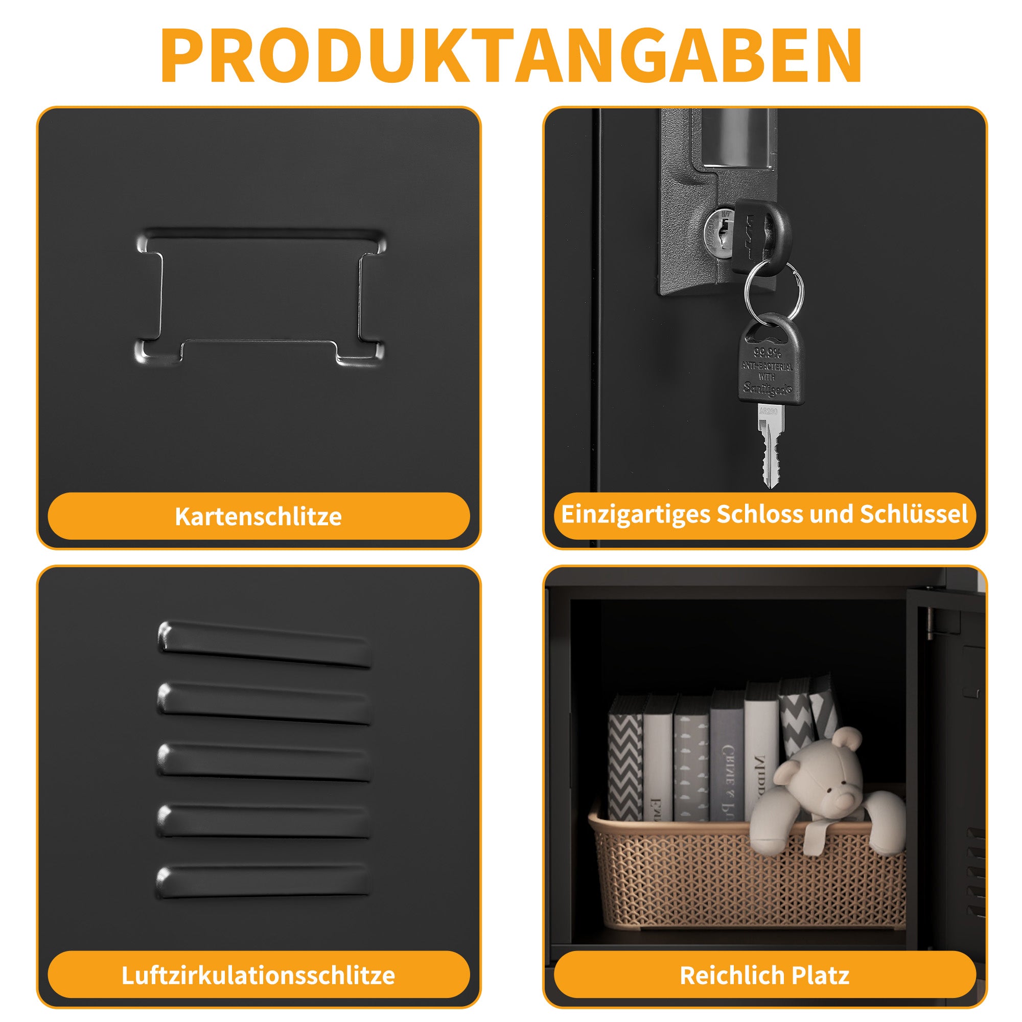 6-Door Metal Cabinet Secure Storage Card Slot 100x90x40 cm - Black