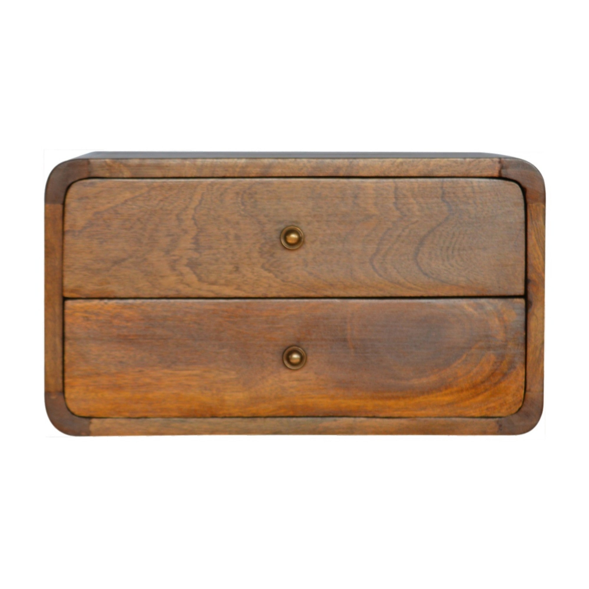 Solid Wood Bedside, Floating Curved with 2 Drawers, Dark Brown