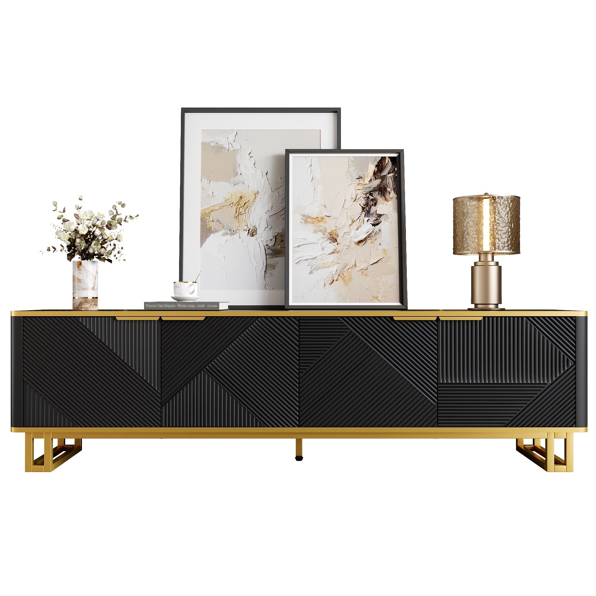 Low TV Stand 4 Doors Geometric Texture 160cm