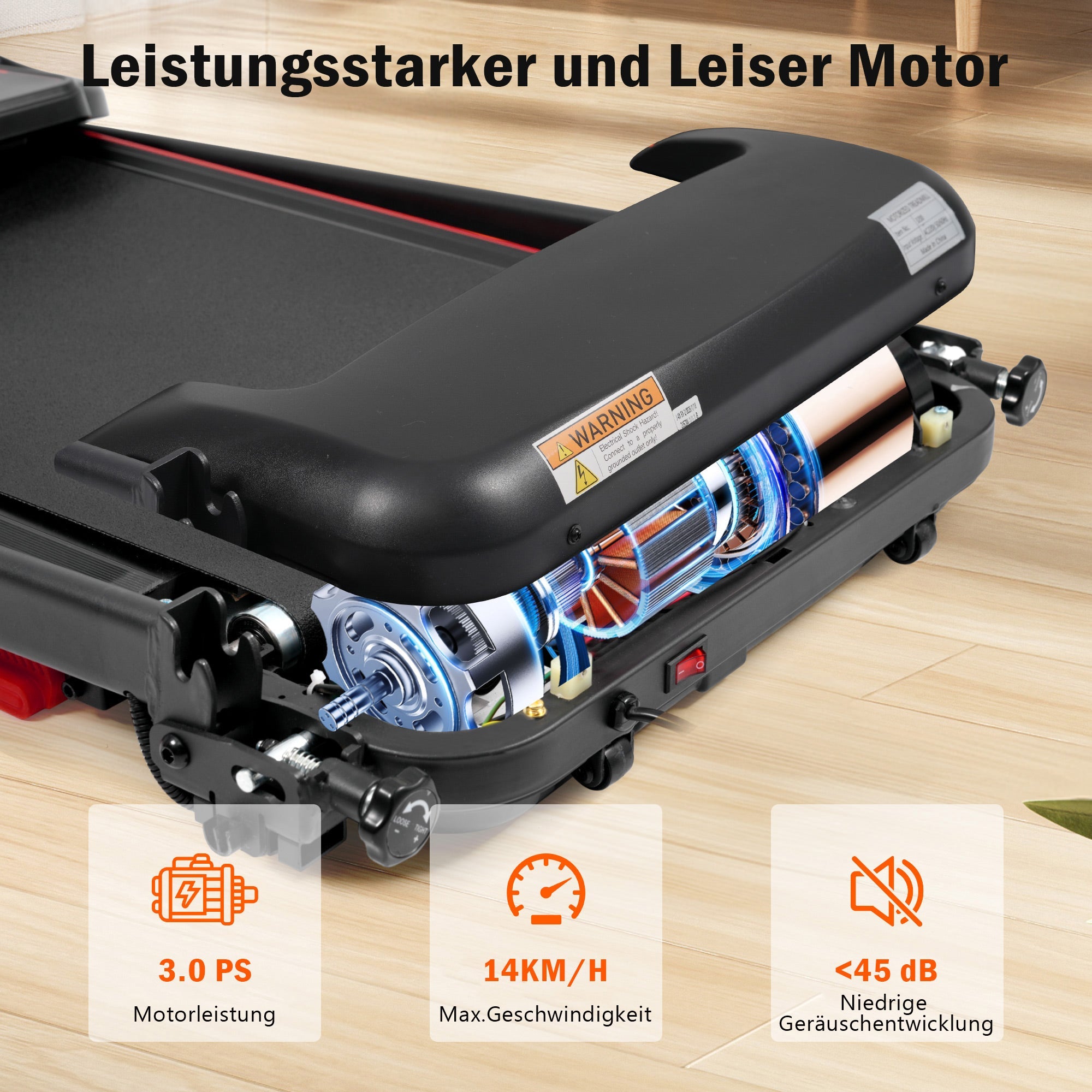Treadmill for Home, Foldable 8% Incline 3.0 HP 120kg Max Load, Black