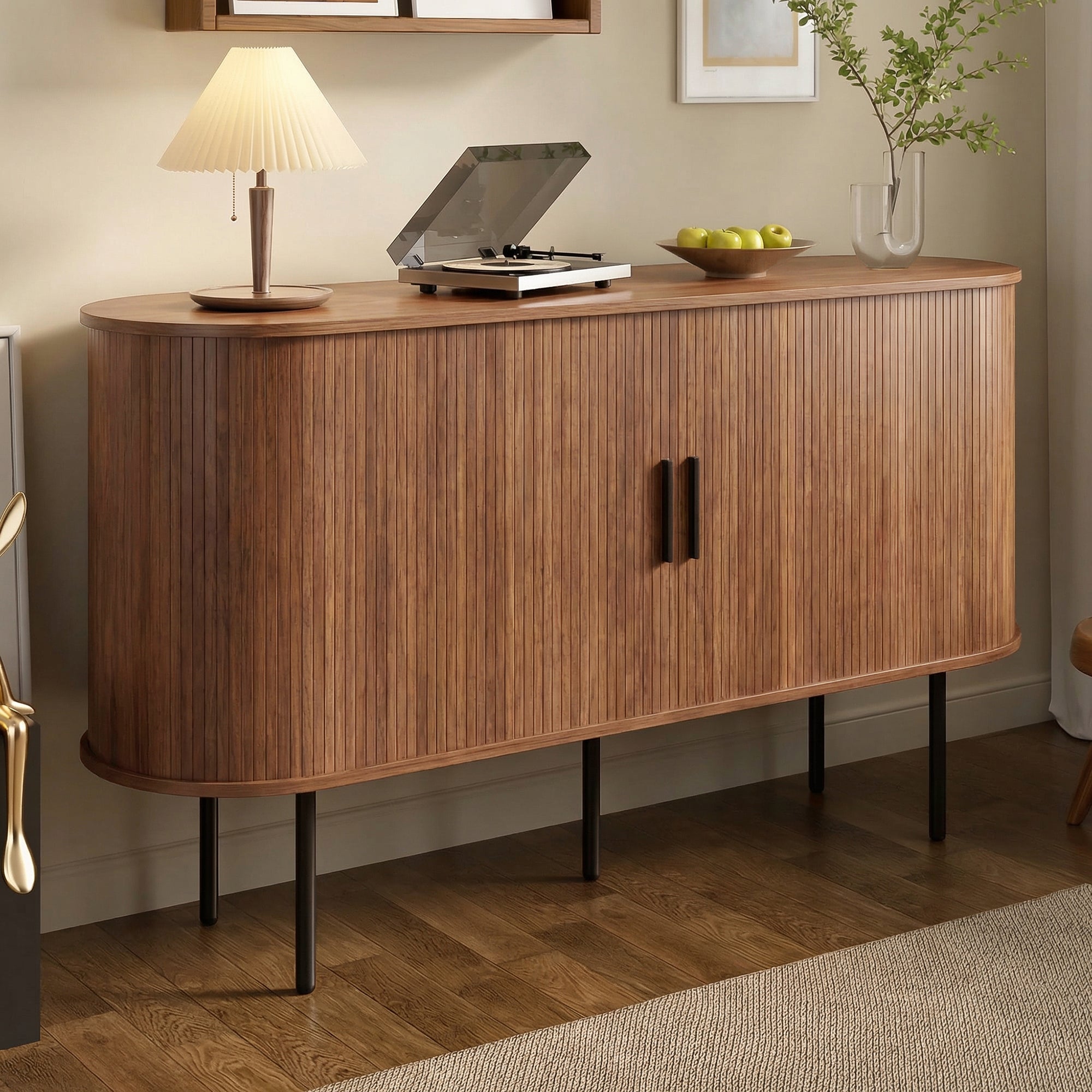 Modern Sideboard with Roll-up Doors and Iron Legs, MDF