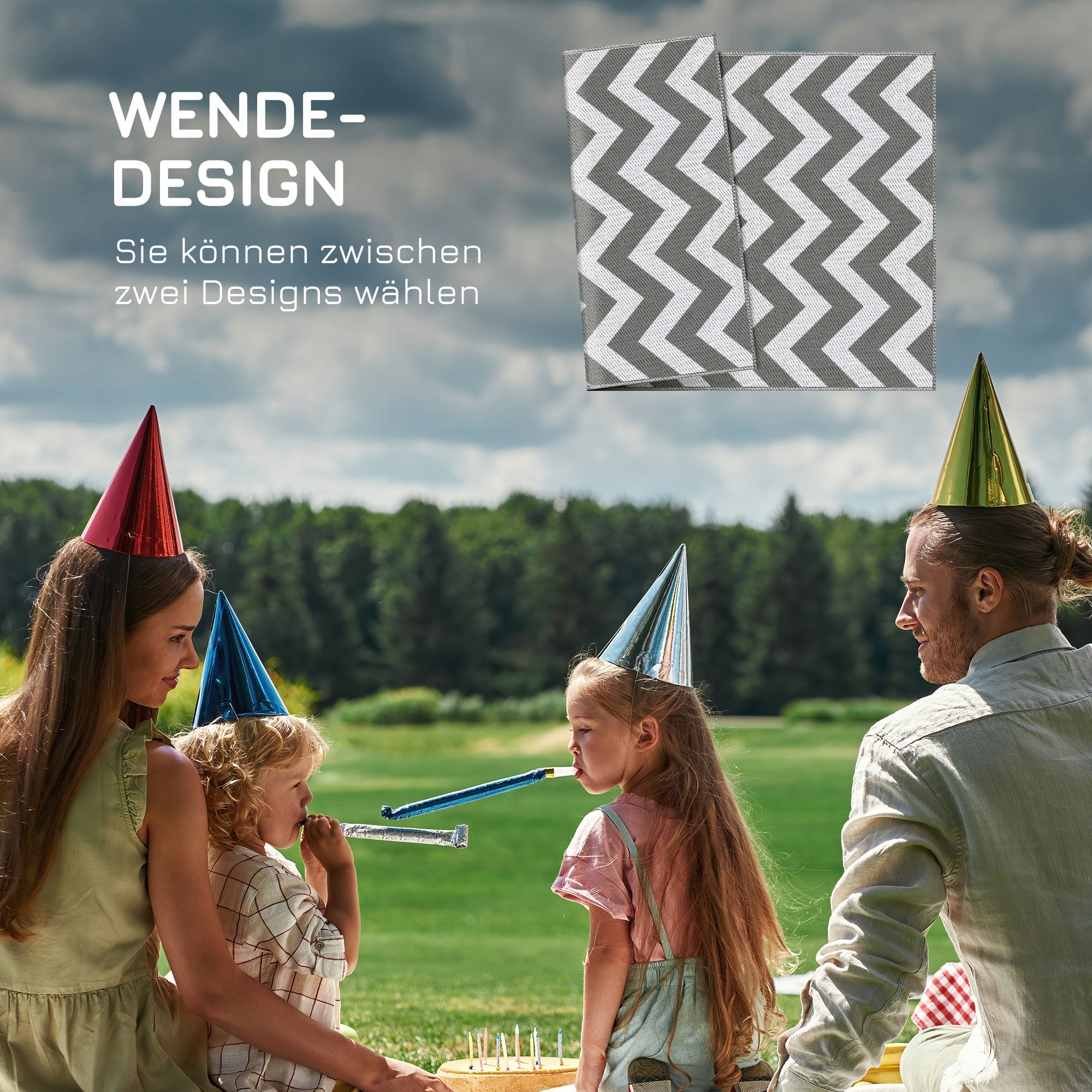 Outdoor Carpet Waterproof Plastic 121x182cm, Light Grey/White