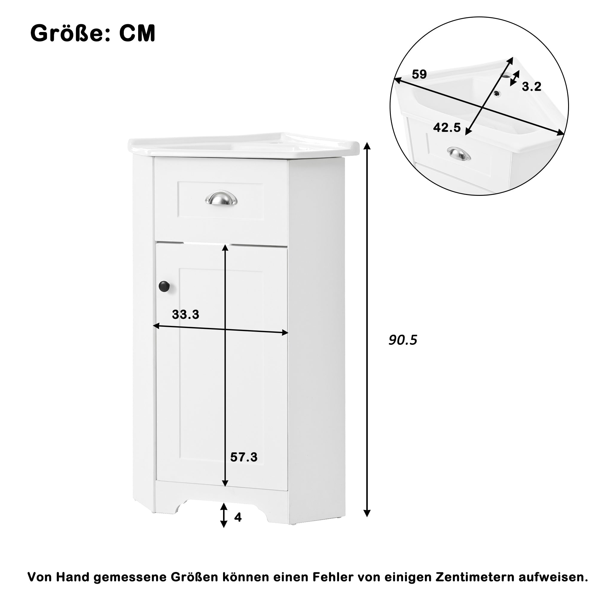 Bathroom Cabinet with Single Ceramic Sink and Waterproof MDF Body, White