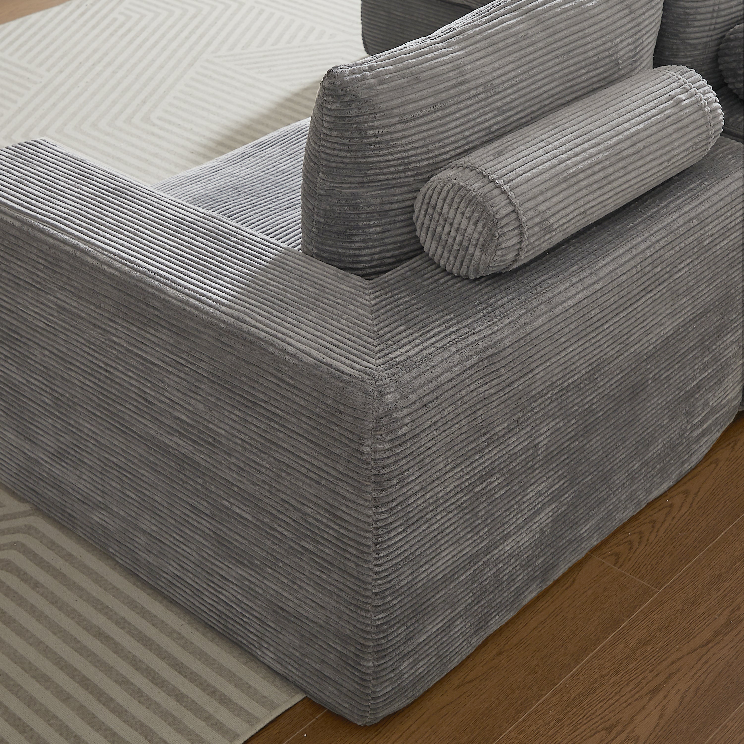 Boneless Couch with Chaise, L-Shaped Modern Upholstered Sofa, Three Cushions, No Assembly Required, Corduroy