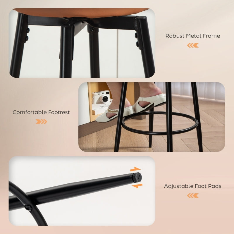 Set of Two Bar Stools Faux Leather Brown/Black