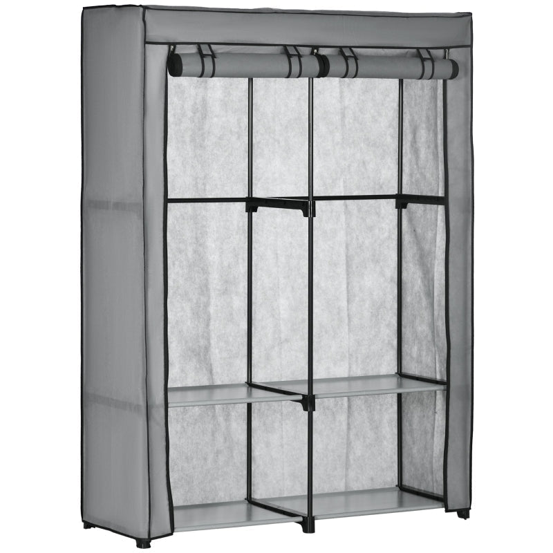 Steel Frame Fabric Wardrobe with Rail and Shelves, Light Grey
