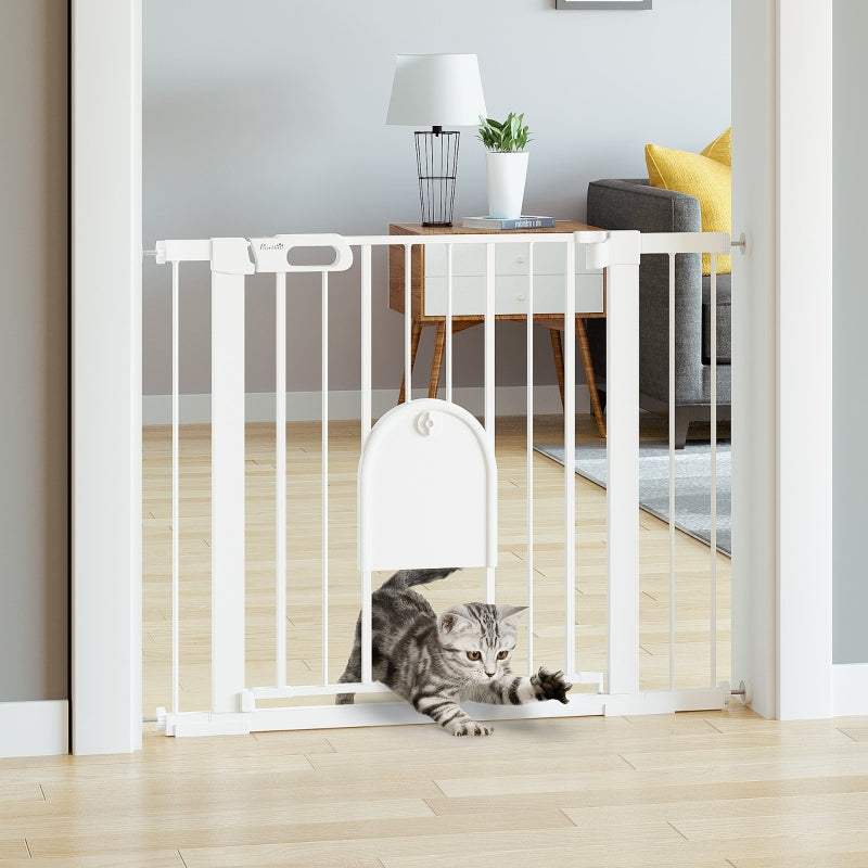 Adjustable Pet Gate with Small Door, Steel/Plastic, White